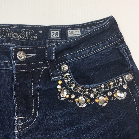 Miss Me Women’s Signature Ankle Skinny Blue Jean with Sequins Rhinestones. Sz 28 - Picture 6 of 11